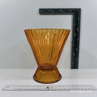 Amber Glass Candy Dish XL Vintage Art with Detail