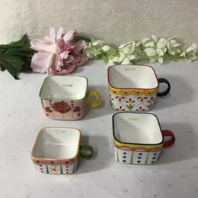 Set of 4 Multicoloured Pattern Ceramic Square Measuring Cups
