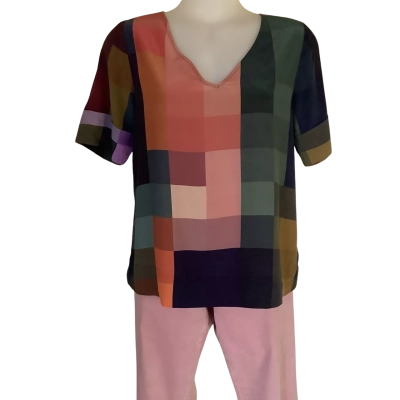 ELK.    Colourful Block Pattern Top. Size 8 
