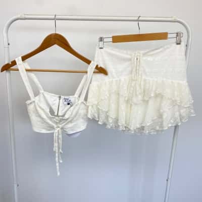 Princess Polly White Florentina Set Crop Top And Mini Skirt  Size 10 
