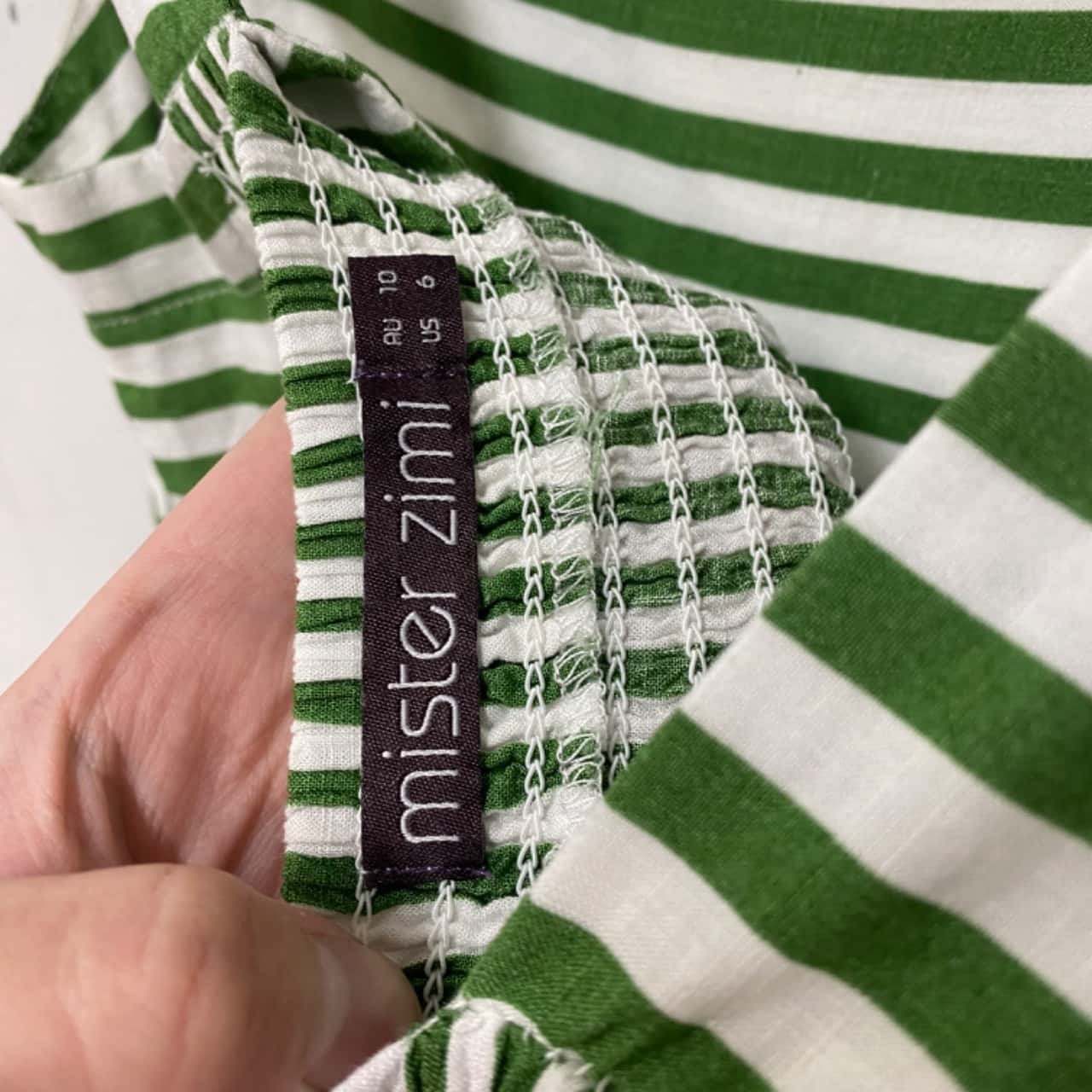 Mister Zimi Womens Size 10 Midi Dress Green / Striped / White (s)