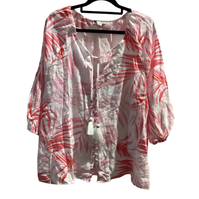BNWT Rockmans Womens  Size 14 3/4 Sleeve Top Pink  / White  RRP $59.99