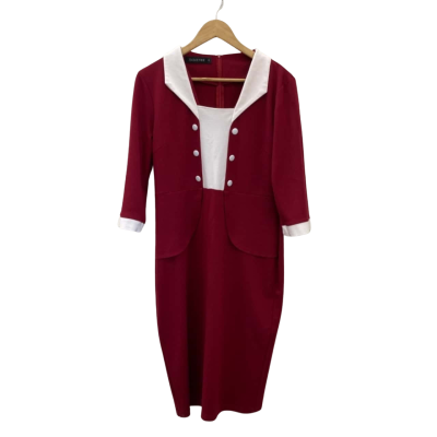  HomeYee Womens  Size XL Red / White 3/4 Sleeve Dress