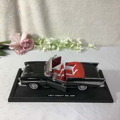 1957 Chevrolet Bel Air Convertible Black with Red Interior Die-cast Model Car 