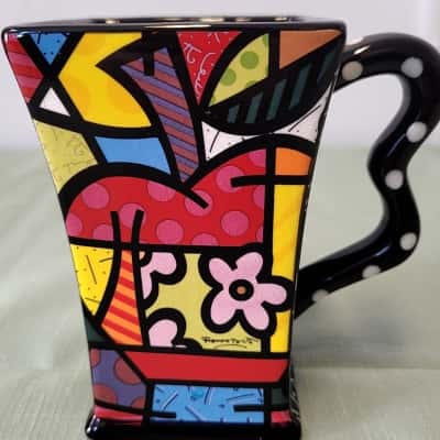 Romero Britto 2008 Pop Art Square Mug – Giftcraft Collectible 