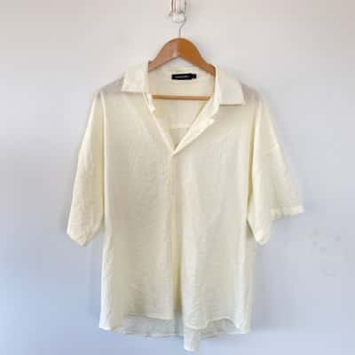  Sampson And Taylor Cream Short Sleeve Shirt  Size L 