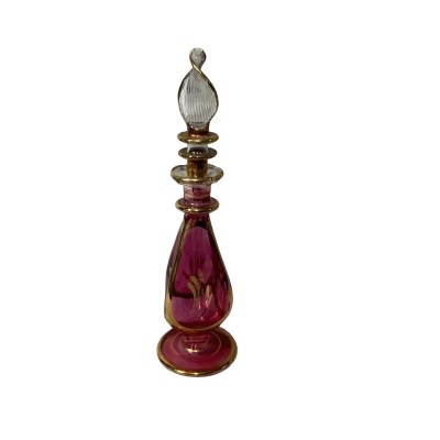 Decorative Pink / Gold Pattern Egyptian Glass Perfume Bottle with Stopper