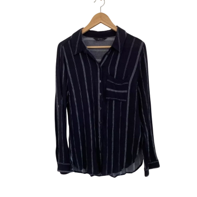Decjuba Womens  Size 12 Button Up Top / Long Sleeve Top Black  / Navy Blue / Striped / White 