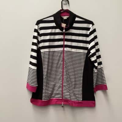 Noni B Womens  Size L Zip Through Top Black  / Pink  / Striped / White 