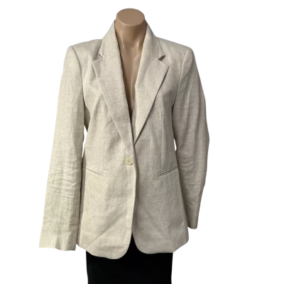 MNG Womens EUR Size 40 / US Size 8 Beige Linen Blend Blazer 