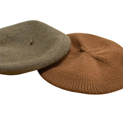  Womens  X 2 Beret Brown / Khaki 