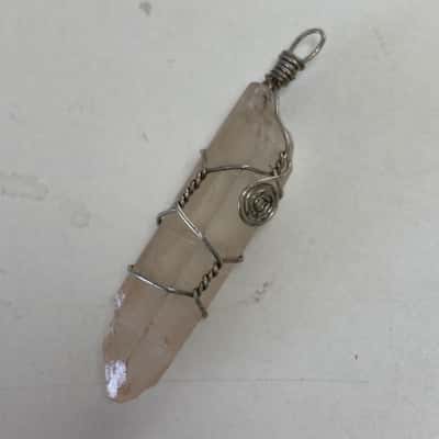 Wire Wrapped Crystal Raw Quartz Point  Pendant 