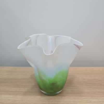Hand-Blown Ruffled Art Glass Vase