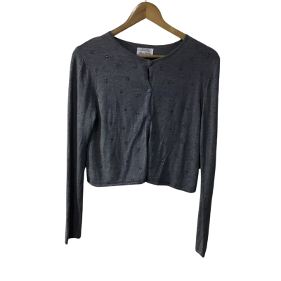 Zara Girls Size 13-14 Pale Grey / Silver Sequin Detail Button up Long Sleeve Cardigan