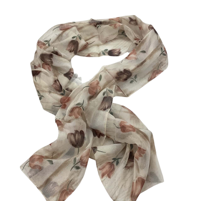Vintage Womens  Size One Size Scarf Beige / Brown Floral 40 x 160 cm