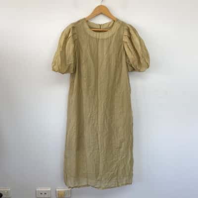 Friful Beige Crinkled Ruffle Detail Dress  Size XL 