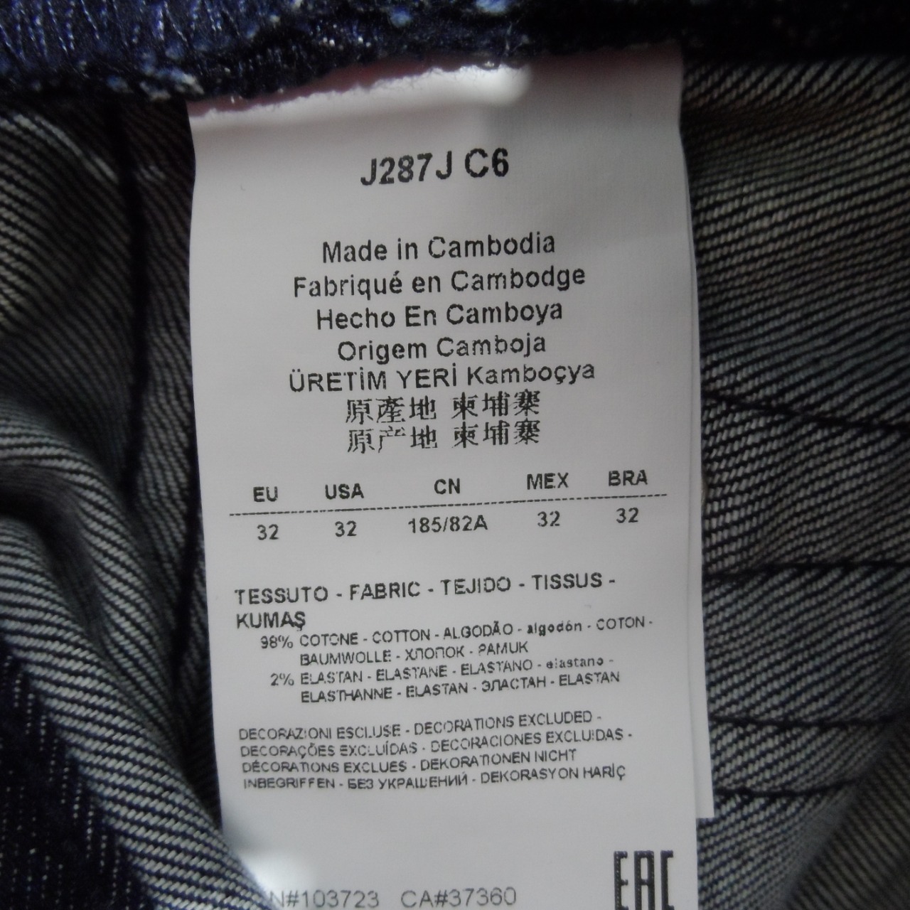 Armani Jeans J28 Mens Size 32 Slim Fit Jeans Indigo Blue New with Tags(s)