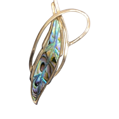  Womens Stirling silver & Paua shell feather 6cm Brooch 