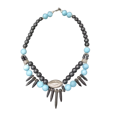 Hand Made Black & Blue Beaded Necklace