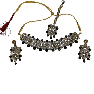 Unbranded Women's Indian Jewellery SET (Choker Necklace +Earrings+Tika) Costume Jewellery Black  