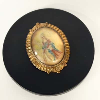  Vtg. Hand-painted Crinoline Lady oval brooch 