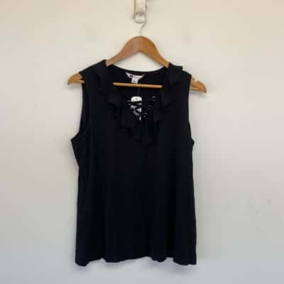 Rockmans Black Sleeveless Ruffle Top  Size L 