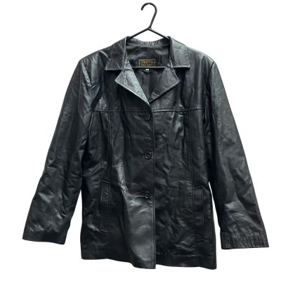 Vintage SIROCCO Size L Black Leather Button Through Coat/Jacket