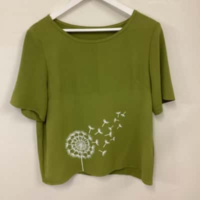  Womens  Size L Olive / White pants top set