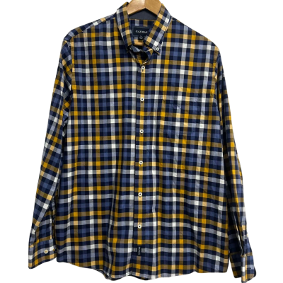 Gazman Mens Size L Blue & Yellow Checked Button Up Shirt