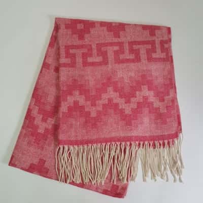 Women's Cashmere Scarf Pink Geometric Design
