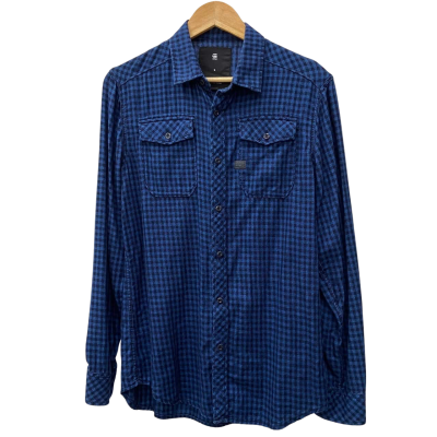 G-Star Raw Men's Landoh Shirt Check Navy & Blue Long Sleeves Size Small