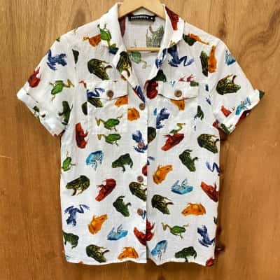 Dangerfield White Frog Pattern Shirt Size 8