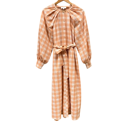 Witchery Coral/White Checked Balloon-Sleeve Dress Size 12
