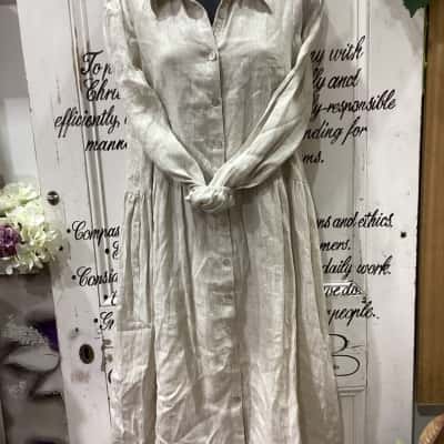  Eb & Ive NWT beige Linen midi Shirt Dress- size small