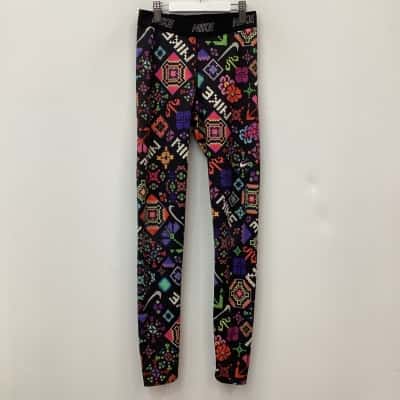 Nike Pattern Leggings Black/Multicoloured Size S 