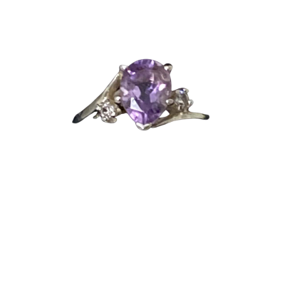  Womensstirling silver teardrop amethyst and cubic zirconia size O Ring 