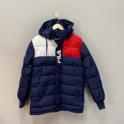 Fila Mens  Size S Hooded Puffer Blue / Red / White 
