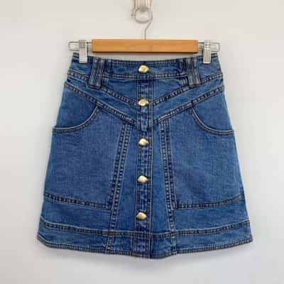 AJE Blue Denim Button Detail Mini Skirt Size 6  