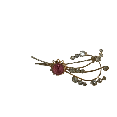  Vintage Mid Century Rhinestone Floral Spray Brooch