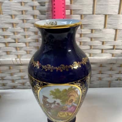 France Cobalt Blue Gold Detailed Fragonard Scene Vase