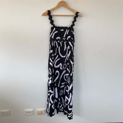 Miracle Black White Print Maxi Dress  Size 8 