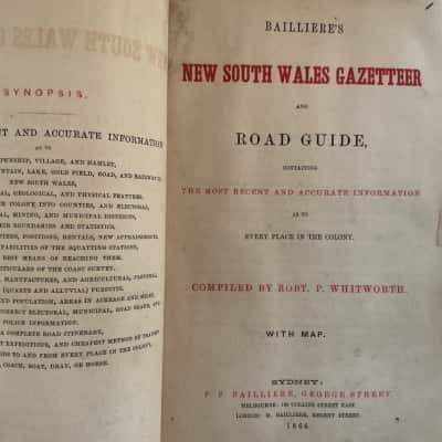 Antique Bailliere’s New South Wales Gazetteer And Road Guide 1st Edition 1866