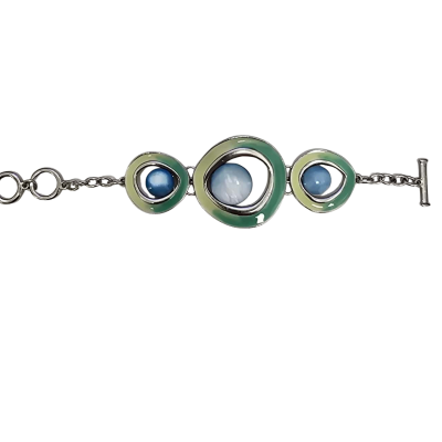 Womens Bracelet Green Adjustable Enamel and Silver Plate 