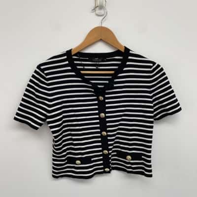 Portmans Black White Striped Short Sleeve Top  Size M