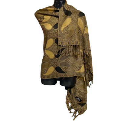 Beautiful viscose mustard and black paisley print pashmina scarf/wrap New