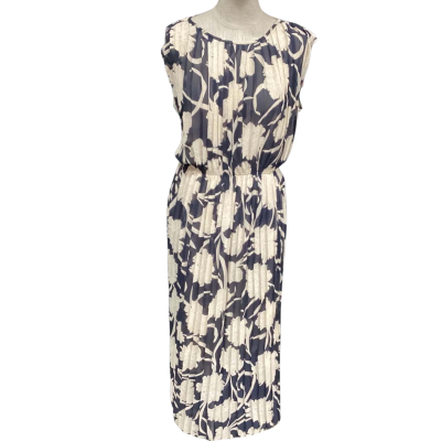 Witchery  Women’s Pleated   Size 8 Sleeveless Dress  Beige / Floral / Navy Blue 