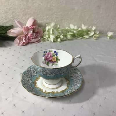 Vintage Royal Albert "Enchantment" Blue Floral Bone China Cup & Saucer