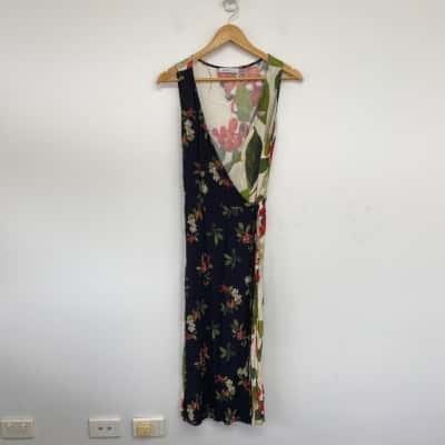 Benta Studio Floral Sleeveless Wrap Midi Dress  Size M 