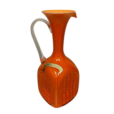 Vintage 1960s Opalina Fiorentina Orange Glass Pitcher