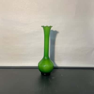 Green art glass bud vase
